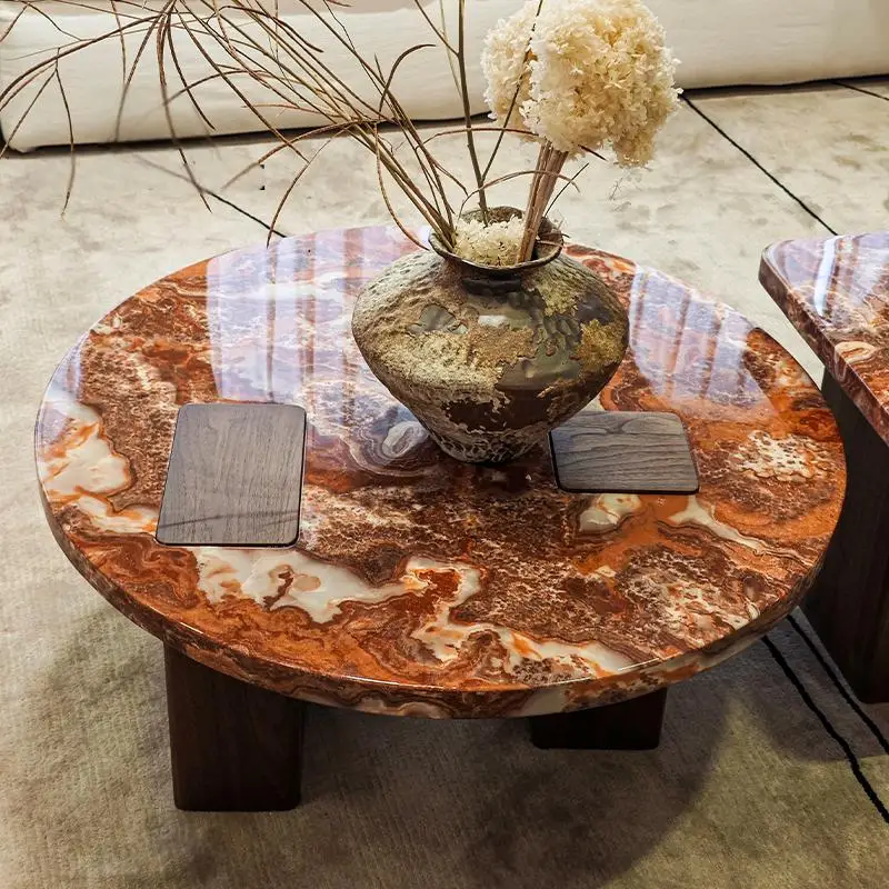 Tea And Coffee Fusion - Lava Red Marble Geometric Coffee Table