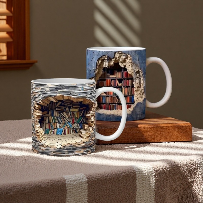 Coffee Tea Library - Creative Bookshelf Coffee Mug 3D Library