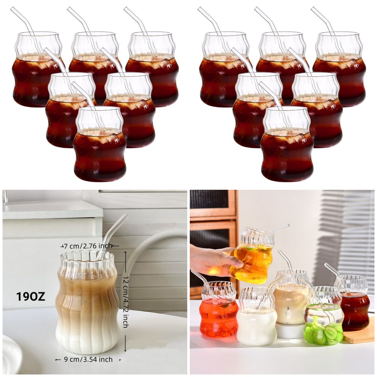 6 Pcs 19oz Glass Coffee Cup Se - Water Tea And Coffee avis et prix